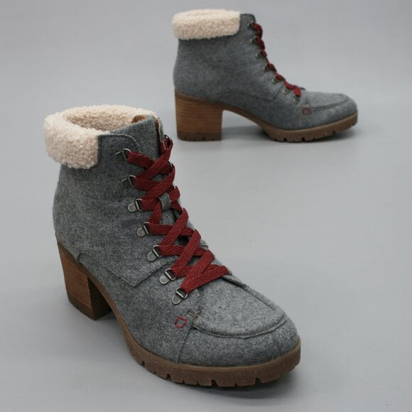 Korks Ease Ladies 9.5 Evie Gray Felted Wool Lace-up Ankle Heels Boots KR0009860 - Picture 1 of 12